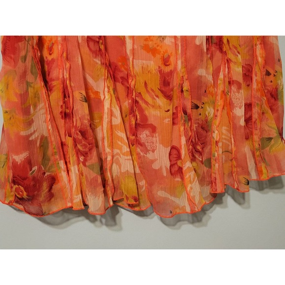 Coldwater Creek Knee Length Floral Flutter Skirt. Size Large. Coral, Pink, Orang - Picture 6 of 9